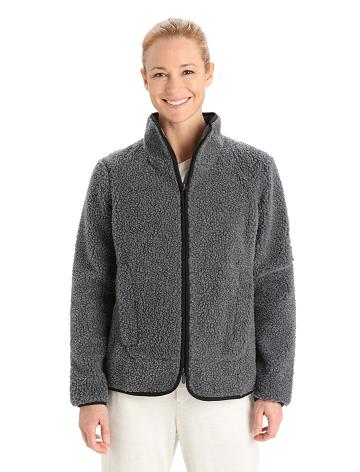 Bluzy Z Kapturem Icebreaker RealFleece™ Merino High Pile Long Sleeve Zip Damskie Szare Czarne | PL 1285TCEV